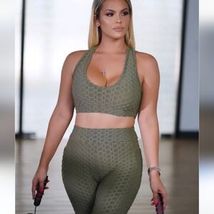 Textured Olive Green Workout Set